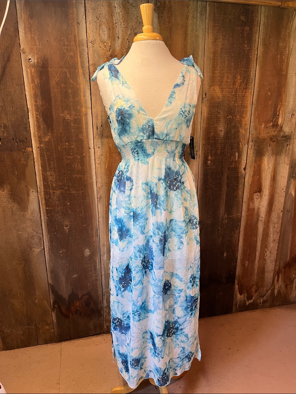 Sweet Storm NWT Teal Floral Dress Sheer overlay lined body Ocean Wedding Size Sm